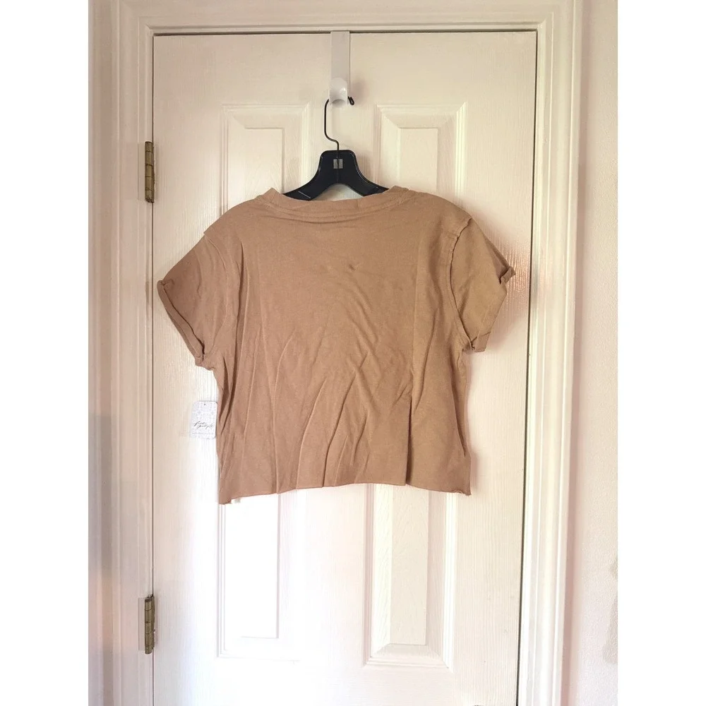 Free People We The Free The Perfect Tee Bunny Tan Cropped Raw Hem XS OB856189